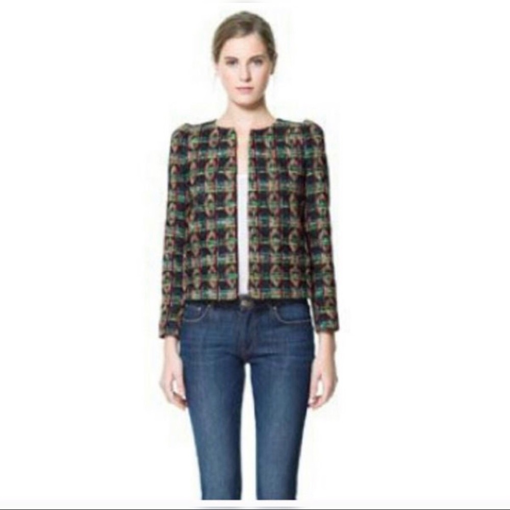 ❌SOLD❌Zara Multi Colored Woven Tweed Jacket Blazer